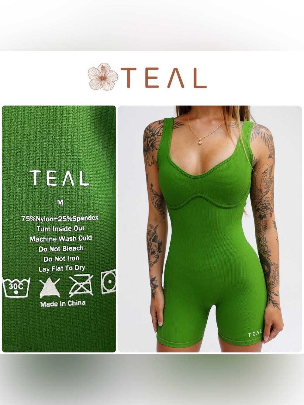 Active by Teal • Hawaii ✨ Aura Ribbed Jumpsuit Romper • Green